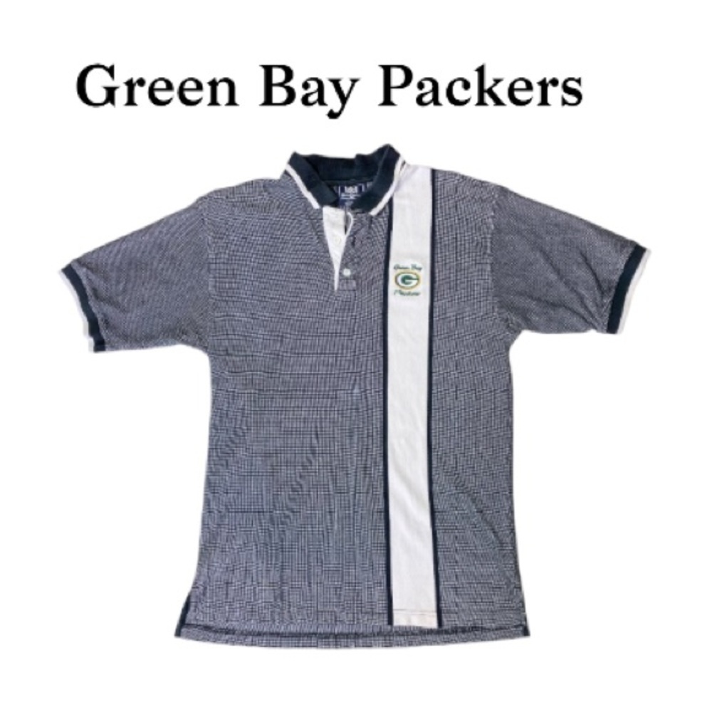 Vintage Lee Sport Green Bay Packers Blue & White Polo Shirt Size Large